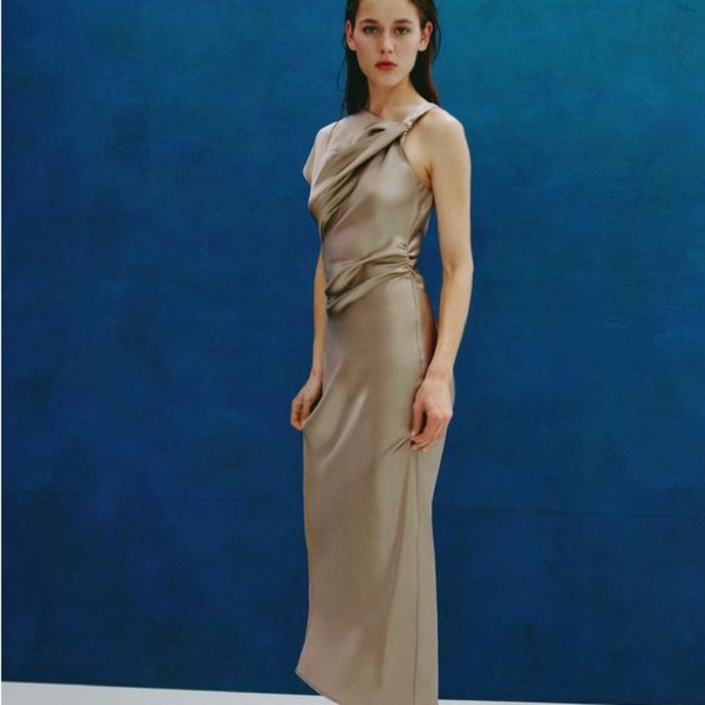 Zara One Shoulder Satin Slip like Dress